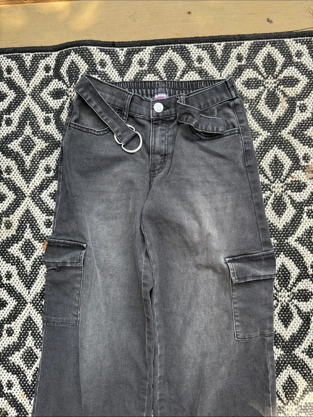 Justice girlWide-Leg Black Cargo Jeans with Belt 10